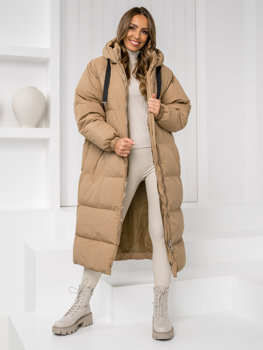 Bolf Damen Gepolsterte Winterjacke Mantel mit Kapuze Camel  5M3163