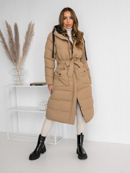 Bolf Damen Gepolsterte Winterjacke Mantel mit Kapuze Camel  5M3178