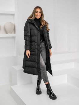 Bolf Damen Gepolsterte Winterjacke Mantel mit Kapuze Schwarz  5M3178