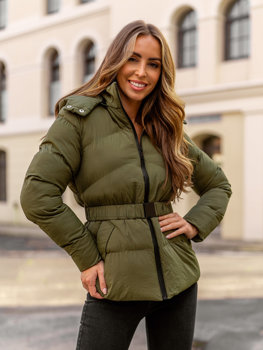 Bolf Damen Gepolsterte Winterjacke Puffer mit Kapuze Khaki 23060A