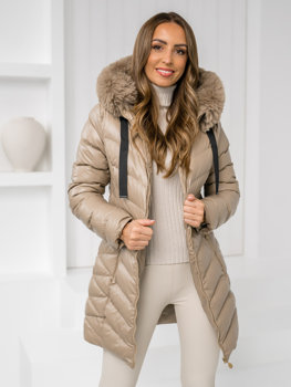 Bolf Damen Gepolsterte Winterjacke mit Kapuze Beige  5M3139