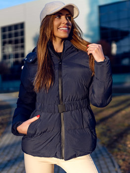 Bolf Damen Gepolsterte Winterjacke mit Kapuze Dunkelblau  23060