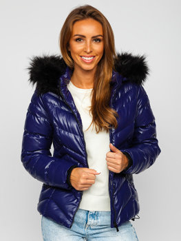 Bolf Damen Gepolsterte Winterjacke mit Kapuze Dunkelblau  23068