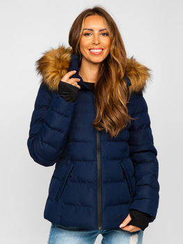 Bolf Damen Gepolsterte Winterjacke mit Kapuze Dunkelblau  5M768