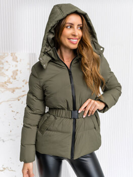 Bolf Damen Gepolsterte Winterjacke mit Kapuze Khaki  23060