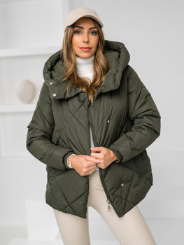 Bolf Damen Gepolsterte Winterjacke mit Kapuze Khaki  5M3175