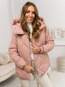 Bolf Damen Gepolsterte Winterjacke mit Kapuze Rosa  5M3175