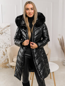 Bolf Damen Gepolsterte Winterjacke mit Kapuze Schwarz  16M9100