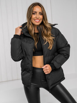 Bolf Damen Gepolsterte Winterjacke mit Kapuze Schwarz  5M3169