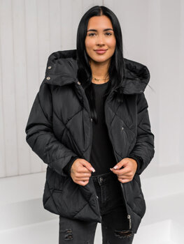 Bolf Damen Gepolsterte Winterjacke mit Kapuze Schwarz  5M3175A3