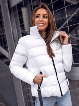 Bolf Damen Gepolsterte Winterjacke ohne Kapuze Weiß  23061