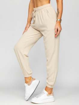 Bolf Damen Stoffhose Joggers Beige  W7322