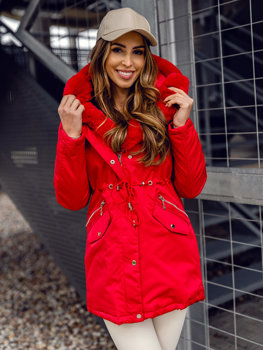 Bolf Damen Winterjacke Parka mit Kapuze Rot  5M762