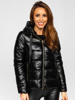 Bolf Damen Zweiseitige Gepolsterte Winterjacke mit Kapuze Schwarz  P6631