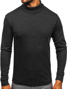 Bolf Herren Baumwoll Rollkragenpullover basic Schwarzgrau  535