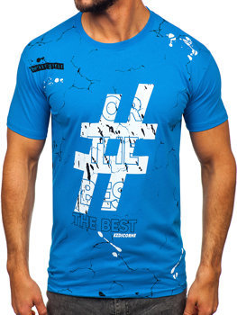 Bolf Herren Baumwoll T-Shirt mit Motiv Azurblau  14728