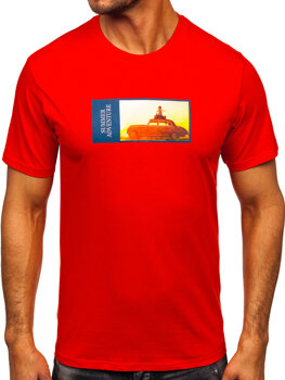 Bolf Herren Baumwoll T-Shirt mit Motiv Rot  MPO3559