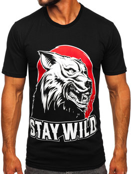 Bolf Herren Baumwoll T-Shirt mit Motiv Schwarz  143021