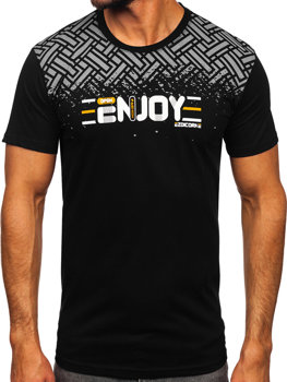 Bolf Herren Baumwoll T-Shirt mit Motiv Schwarz 14720