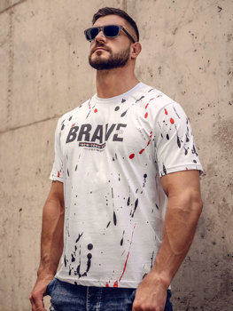 Bolf Herren Baumwoll T-Shirt mit  Motiv Weiß  14727A