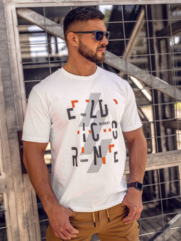 Bolf Herren Baumwoll T-Shirt mit Motiv Weiß  14752A