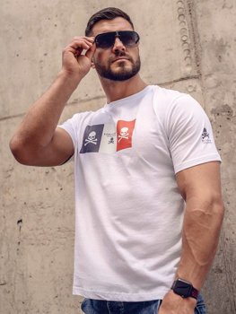 Bolf Herren Baumwoll T-Shirt mit  Motiv Weiß  14784A