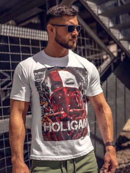 Bolf Herren Baumwoll T-Shirt mit Motiv Weiß  CMR18A