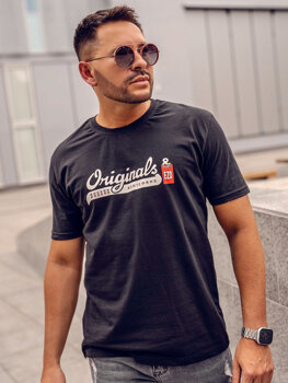 Bolf Herren Baumwoll T-Shirt mit Print Schwarz  14780A