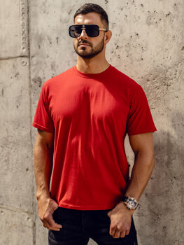 Bolf Herren Baumwoll T-Shirt ohne Motiv Rot  192397A