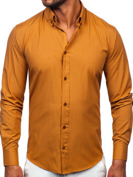 Bolf Herren Elegantes Langarm Hemd Camel  5821-1