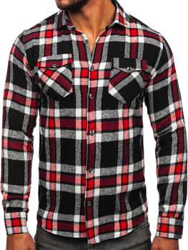 Bolf Herren Flanellhemd Kariert Langarm Hemd Rot  22702