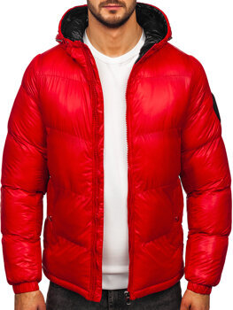 Bolf Herren Gepolsterte Winterjacke Puffer mit Kapuze Rot  5M3198