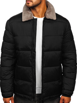 Bolf Herren Gepolsterte Winterjacke mit Kunstfell Schwarz  31M5010