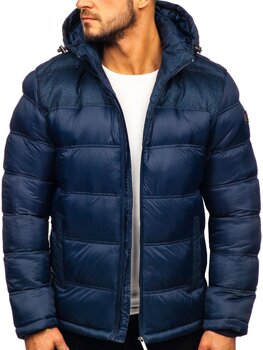 Bolf Herren Geposlsterte Winterjacke Sport Jacke Dunkelblau  AB72