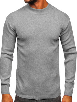 Bolf Herren Halb Rollgragenpullover Basic Grau  S8563