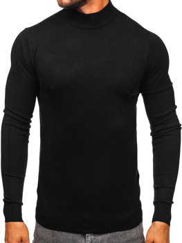 Bolf Herren Halb Rollgragenpullover Basic Schwarz  W1-1725