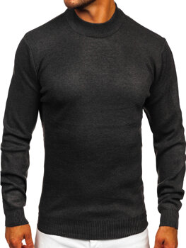 Bolf Herren Halb Rollkragenpullover Basic Schwarzgrau  S8519