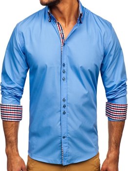 Bolf Herren Hemd Elegant Langarm Hellblau  0926