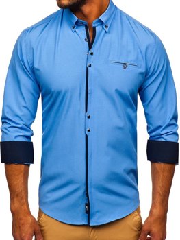 Bolf Herren Hemd Elegant Langarm Hellblau  7720