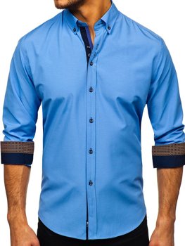 Bolf Herren Hemd Elegant Langarm Hellblau 8840-1