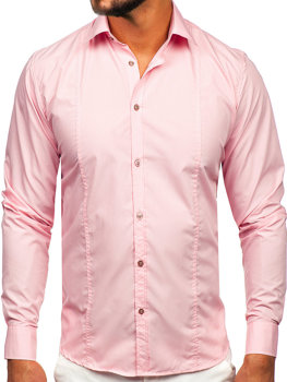 Bolf Herren Hemd Elegant Langarm Rosa  6944