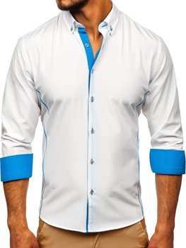 Bolf Herren Hemd Elegant Langarm Weiß-Hellblau  5722-1-A