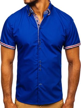 Bolf Herren Hemd Kurzarm Elegant Mittelblau 3507