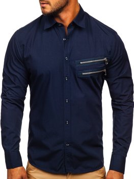 Bolf Herren Hemd Langarm Elegant Duneklblau  20703