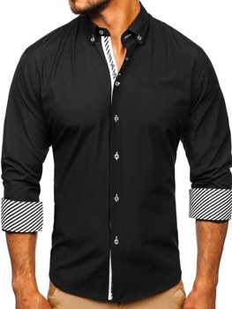 Bolf Herren Hemd Langarm Elegant Schwarz 5796