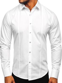 Bolf Herren Hemd Langarm Elegant Weiß  6944