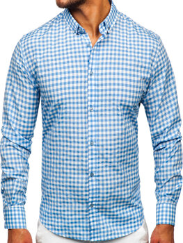 Bolf Herren Hemd Langarm Kariert Vichy Blau 22747