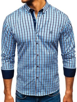 Bolf Herren Hemd Langarm Vichy Hellblau  4712