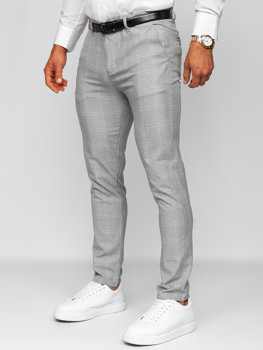 Bolf Herren Hose Chinos Kariert Grau-Weiß  0036