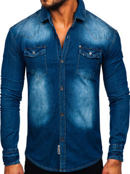 Bolf Herren Jeanshamd Langarm Blau  MC704B